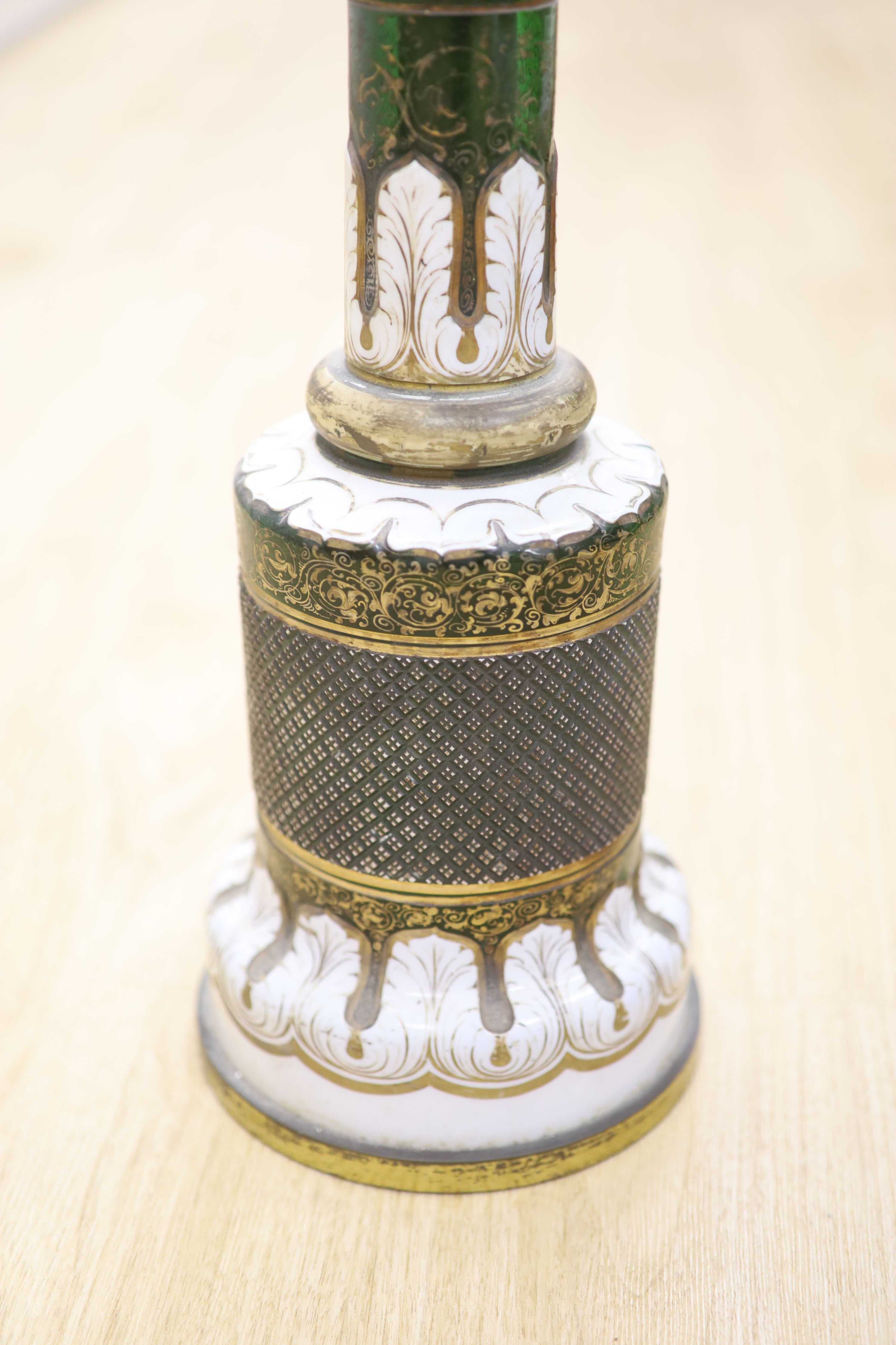 A 19th century Bohemian overlay glass oil lamp, height 99cm